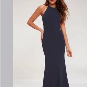 Lulu’s Joella navy blue halter maxi formal dress